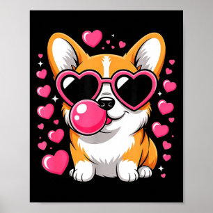Poster Joli chien Corgi cœur Sungles Saint Valentin Chiot