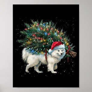 Poster Joli chien esquimau américain dans un arbre de Noë