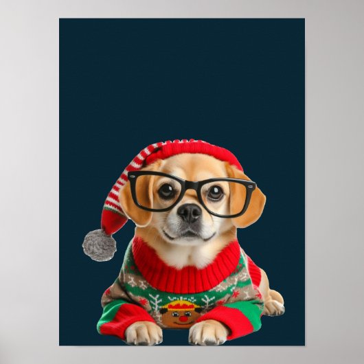 Poster Joli Chien Pull de Noël Laid (Devant)