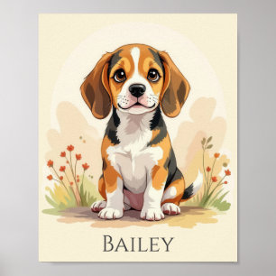 Poster Joli chiot Beagle tricolore noir, fauve et blanc