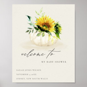 Poster Joli Citrouille de tournesol Baby shower Floral Bi