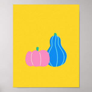 Poster Joli Citrouille jouant et l'art gourd en Jaune