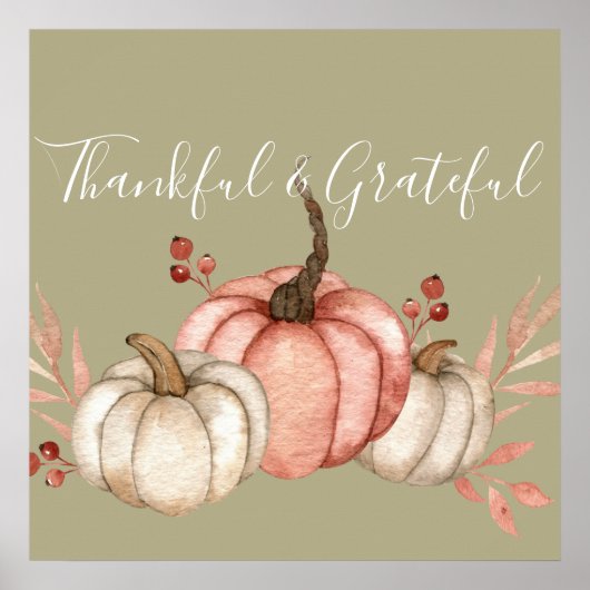 Poster Joli Citrouilles d'aquarelle sur Sage (Devant)