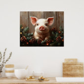 Poster Joli Cochon de Noël Peinture rustique (Cuisine)