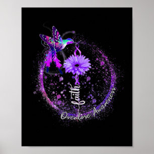Poster Joli colibri tenant un ruban violet Overdose