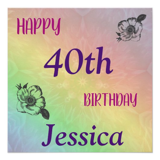 Poster Joli coloré Joyeux 40ème anniversaire (Devant)