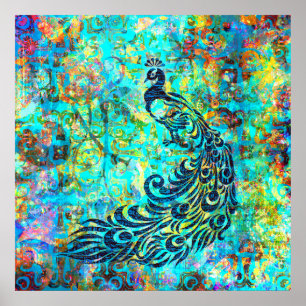 Poster Joli Colorful Turquoise Peacock Abstrait