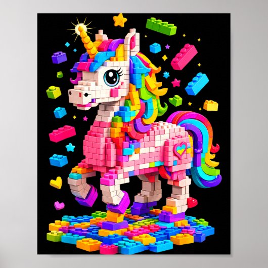 Poster Joli constructeur maître licorne construisant des (Devant)
