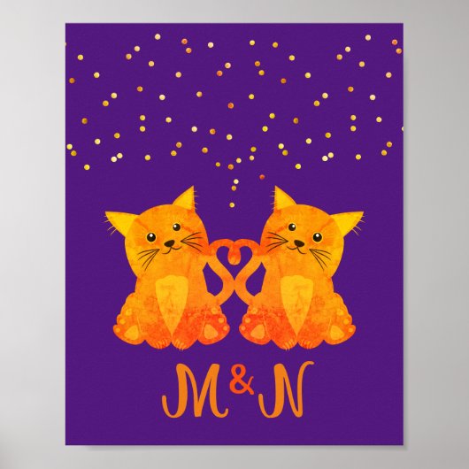 Poster Joli Couple de Chatons Orange Violet Monogramme (Devant)