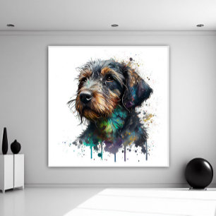 Poster Joli Dachshund À poils durs Puppy Watercolor Art