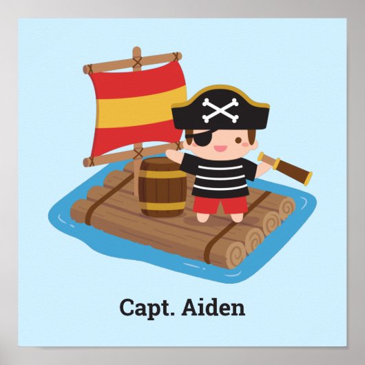 Poster Joli décor de capitaine pirate garçon océan radeau (Devant)