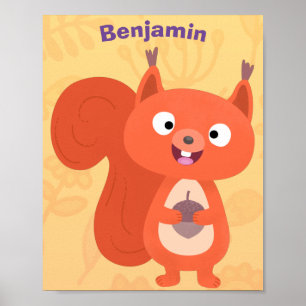 Poster Joli dessin animé d'écureuil roux