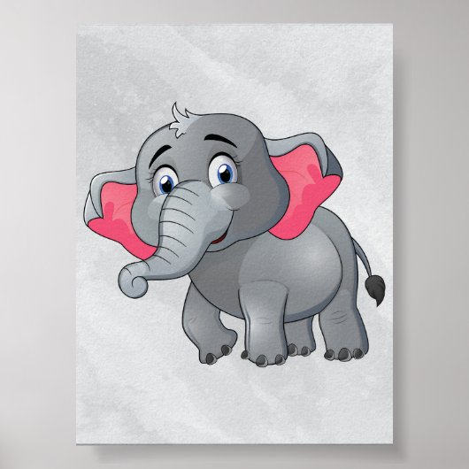 Poster Joli dessin de dessin éléphant mur Art! Petit Amou (Devant)