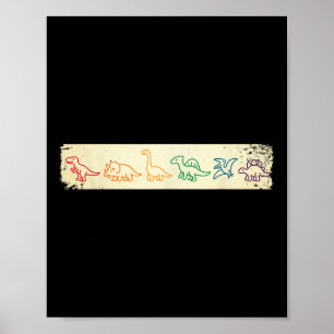 Poster Joli Dinosaure Arc-en-ciel Amusant Dessin au Trait