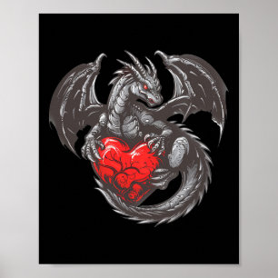 Poster Joli dragon avec une tenue à grand cœur rouge