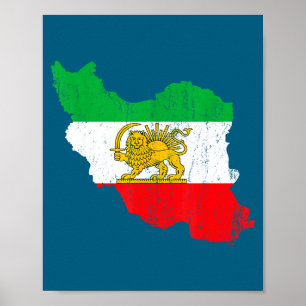 Poster Joli drapeau iranien carte lion persan