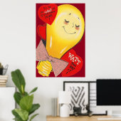Poster Joli Drôle Étrange Ampoule Cœur Saint Valentin (Bureau à domicile)