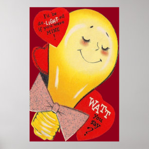 Poster Joli Drôle Étrange Ampoule Cœur Saint Valentin