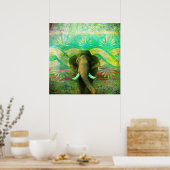 Poster Joli éléphant de Bohême Motif tribal Turquoise (Cuisine)