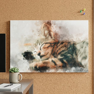 Poster Joli et mignon chaton dormant à l'aquarelle