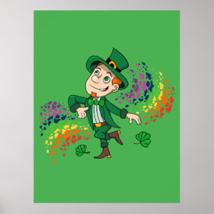 Poster Joli et souriant dancing leprechaun, un arc-en-cie