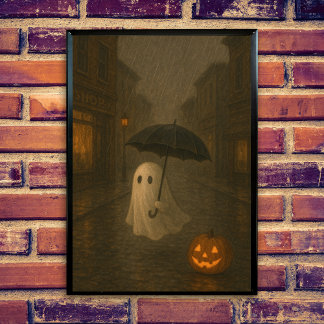 Poster Joli Fantôme avec Parapluie | Halloween Dark Acade