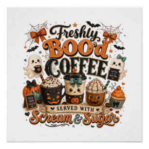 Poster Joli Fantôme Ensorcelant Amateur de Café Halloween