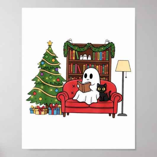 Poster Joli fantôme lisant Noël, livre de fantôme de Noël (Devant)