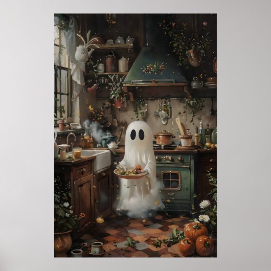 Poster Joli fantôme se préparant à manger une impression, (Devant)