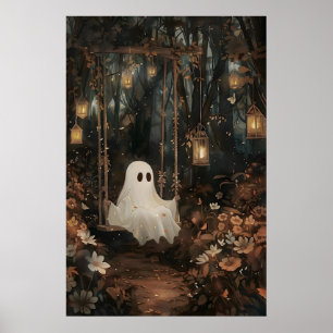 Poster Joli fantôme sur une balançoire dans une impressio