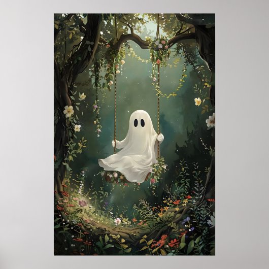 Poster Joli fantôme sur une balançoire dans une impressio (Devant)