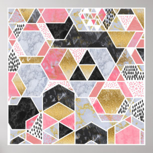 Poster Joli faux or parties scintillant marbre design géo