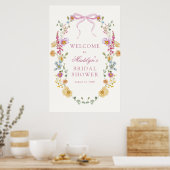 Poster Joli Fleur sauvage Pink Bow Fête des mariées Bienv (Cuisine)