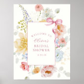 Poster Joli Fleur sauvage Pink Bow Fête des mariées Bienv (Devant)