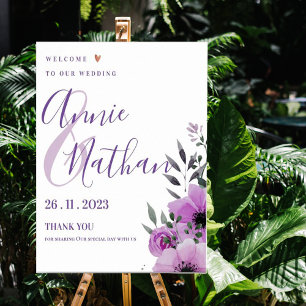 Poster Joli Floral Romantique Accueil À Notre Mariage