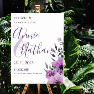 Poster Joli Floral Romantique Accueil À Notre Mariage
