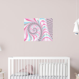 Poster Joli Fractale en Spirale Rose Bleu Pastel