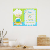 Poster Joli garçon blond préparant un gâteau d'anniversai (Cuisine)