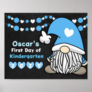 Poster Joli gnome bleu pour le premier jour d'école sur u
