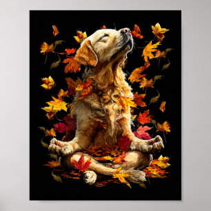 Poster Joli Golden Retriever Feuilles d'automne Chien Méd