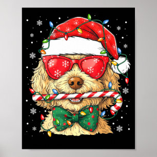 Poster Joli Goldendoodle Chapeau de Père Noël Xmas Lumièr