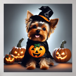 Poster Joli Halloween Yorkshire Terrier Casquette de sorc