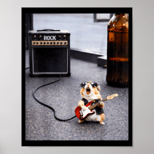Poster Joli hamster rockstar guitare drôle punk rock'n ro