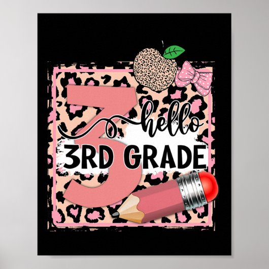 Poster Joli Hello 3e année Léopard Rose Retour à l'école (Devant)