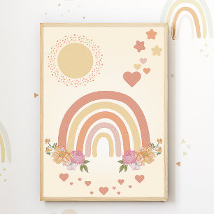 Poster Joli Imprimé Soleil Arc-en-Ciel Cœurs pour la Nurs
