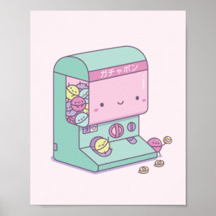 Poster Joli jouet capsule Gachapon machine Japon Doodle
