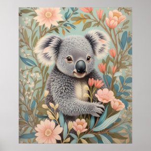 Poster Joli Koala Élégant Floral Pastel