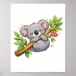 Poster Joli koala endormi sur une branche d'eucalyptus Ka