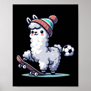 Poster Joli lama sur skateboard avec bonnet Soccer Byll