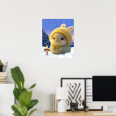 Poster Joli lapin avec casquette tricot jaune et écharpe  (Bureau à domicile)